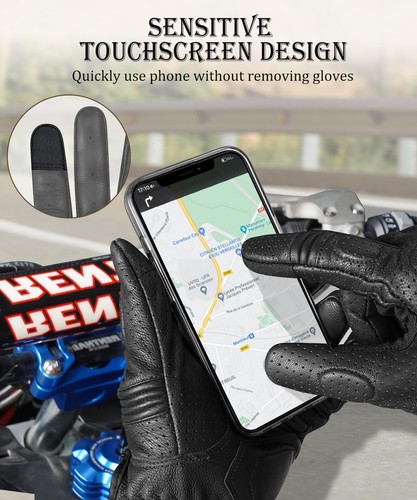 Mens Motorcycle Gloves Goat Leather Motorbike Touring Glove Touchscreen Breathe - Picture 8 of 18