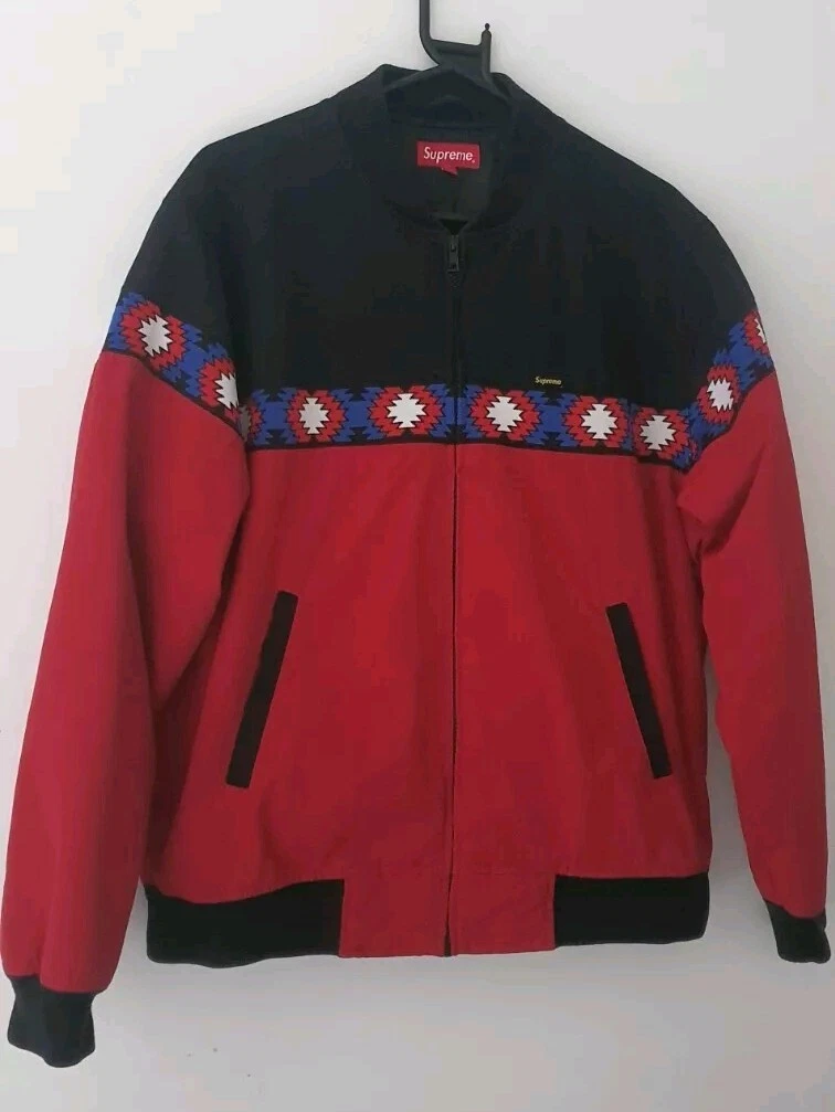 SS17 Supreme Trail Veste L Large Petit Rouge Logo Boite Jacquard Graphique Côtes
