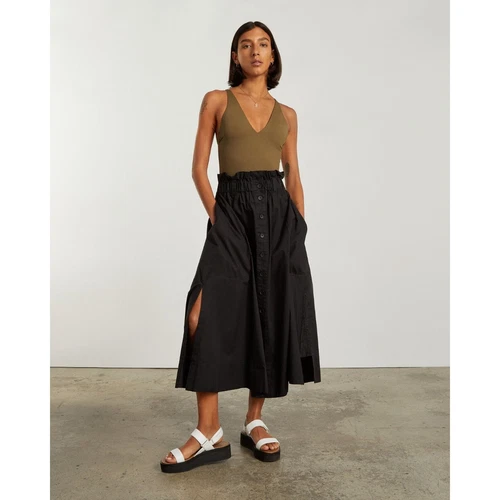 Everlane Womens The Easy Button-Front Skirt Paper Bag Waist A Line Black S