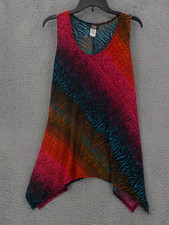 JOSTAR TANK TOP SZ L SLEEVELESS TUNIC MULTICOLOR ANIMAL PRINT POINT HEM SPANDEX