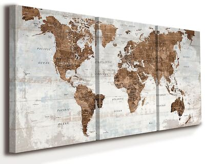 Office Wall Art Canvas World Map Motivational Wall Decor Living Room Vintage ...
