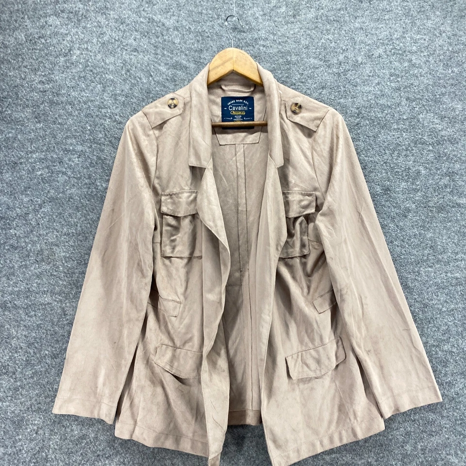 Cavalini Jacket Women M Medium Beige Collared Open Front Long Sleeve Pockets - Image 3 of 4