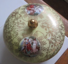 Vintage M & R USA Hand Painted covered candy dish trinket box gold tooled