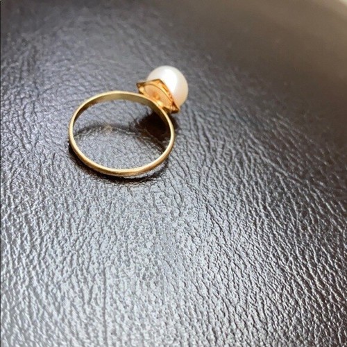 14K Solid Yellow Gold Mini Pearl Women Girl Ring Size 4.5 Minimalist - Picture 7 of 7