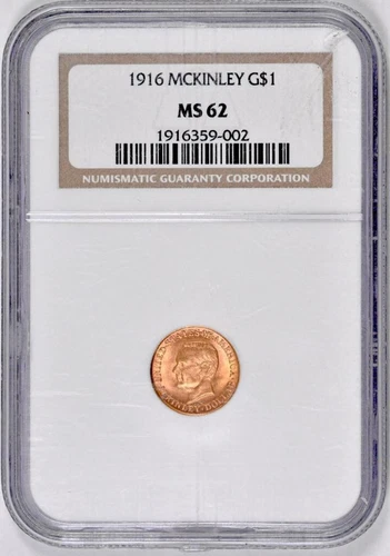 1916 $1 Gold McKinley Commemorative : NGC MS62