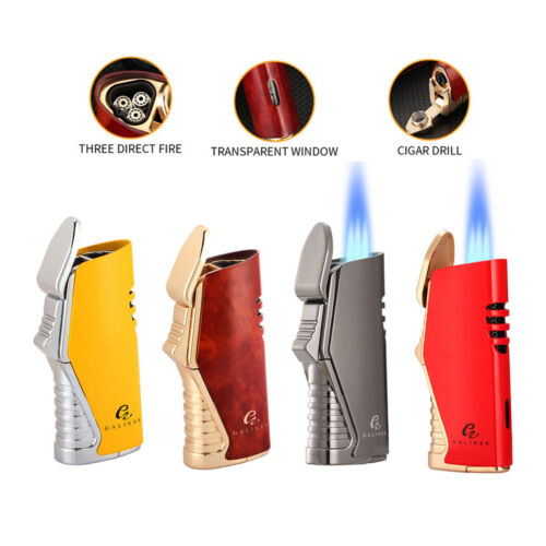Galiner Metal Butane Cigar Lighter Torch 3 Jet Flame With Hole Punch Gift Box - Zdjęcie 1 z 16