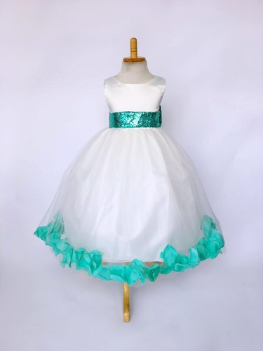 Ivory Tulle Sequence Rose Petal Dress Easter Birthday Spring Summer Satin #24 - Picture 2 of 56
