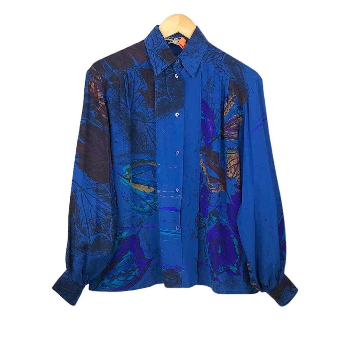 Salvatore Ferragamo Vintage 100% Silk Printed Button Down Blouse Size 40