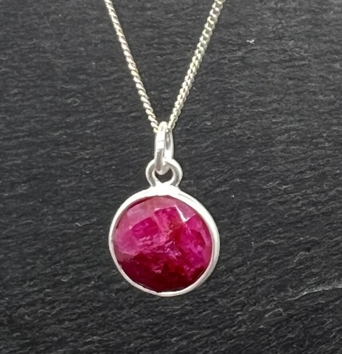 Real Ruby Pendant 11mm Wide 925 Sterling Silver 46cm Curb Chain July Birthstone - Picture 4 of 10