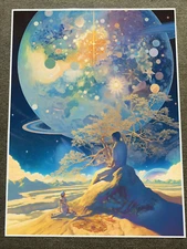Cosmic Exploration Dreamscape with Figures Surreal Poster 18x24in