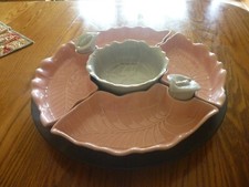 Vintage Pink Leaf dish 285 S server with lazy suzie made in usa