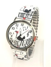 Cat with Musical Talents, Musical Cat Stretch Watch