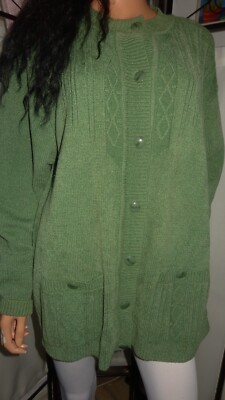 Warme Strickjacke Grün Taschen Strickmuster 20%Wolle  Gr 46