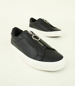 ladies black leather trainers