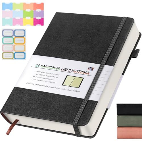 Lined Journal Notebook -320 Pages Journals for Writing Ruled Notebook, A4 Black