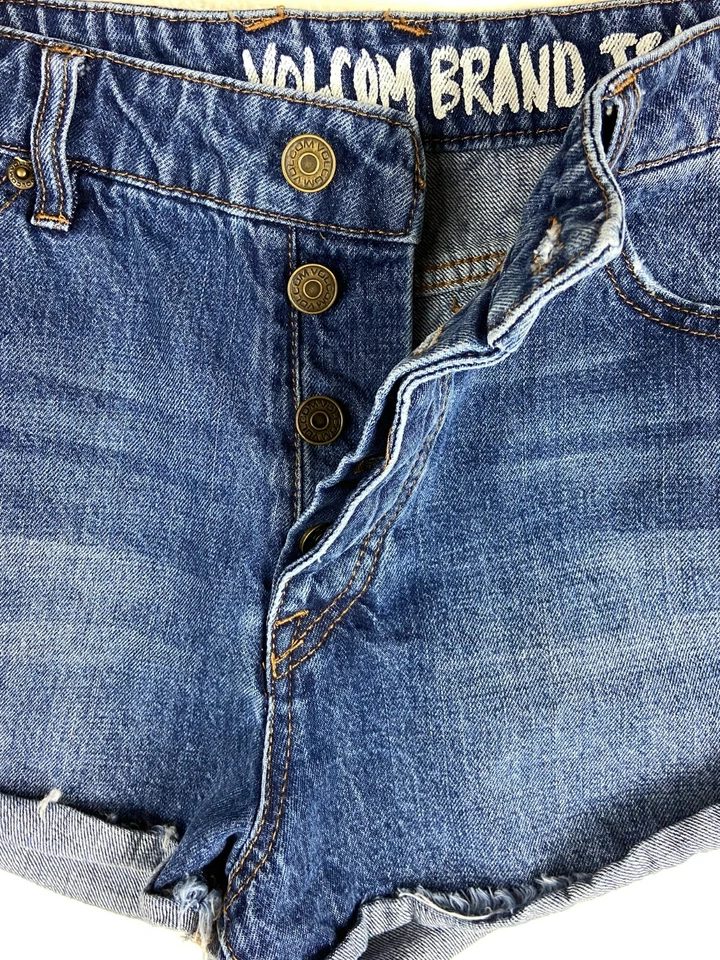Volcom Womens Shorts Juniors Size 9 Blue Denim High Rise Button Fly Jean Short - Image 4 of 4