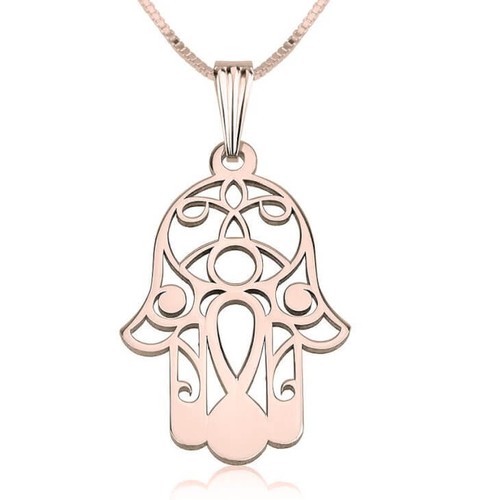 Rose Gold Hamsa Hand of Fatima Necklace 