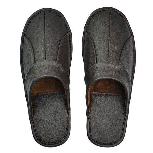 Men Luxury Leather Home Slippers Spring Slip on Soft Bedroom Indoor Flat Shoes - Picture 10 of 28