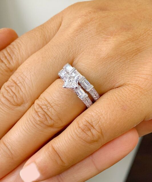 GIA Certified 14k Solid White Gold Princess Cut Diamond Engagement Ring 2.20ct NP10025 GIA Certified 14k Solid White Gold Princess Cut Diamond Engagement Ring 2.20ct NP10025
