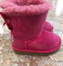 UGG Australia Bailey Pink Bow Tie Fur Toddler Boots Size 2 S/N 3280 EUC.