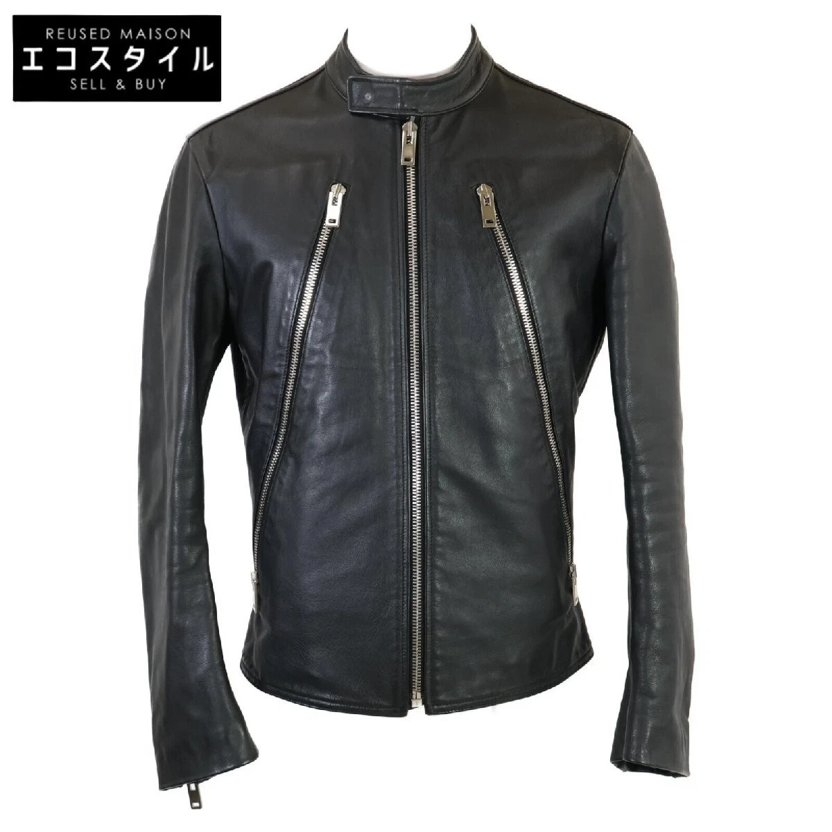 Maison Margiela S30AM0322 5 ZIP GIACCA PELLE a forma di V Riders Jacket 48 Nero