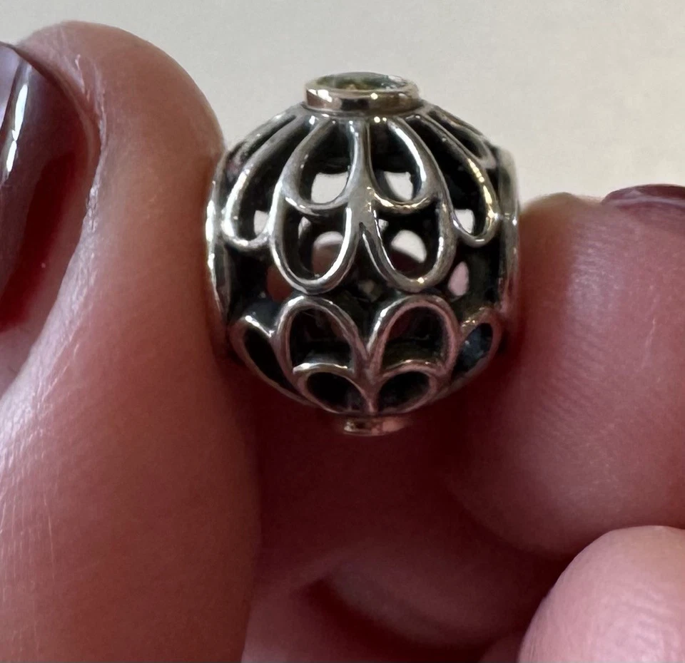 Pandora Charm Anhänger 925 Silber mit türkis-blauen Stein in goldenen Ring - Bild 2 von 4