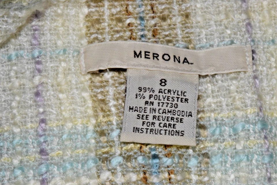 Saia Merona tamanho 8 Y2K bege turquesa lavanda poli tweed xadrez forrada retrô - Imagem 3 de 4