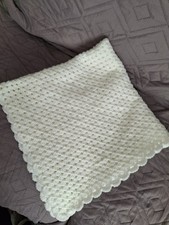 Lovely White Crochet granny square Pattern. Baby Pram, cot, Blanket New 40x30"