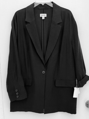OPEN EDIT Nordstrom Blazer Womens XL Black Rayon Relaxed Fit Single Button NEW