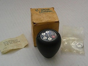 Vtg 4-Speed Black Leather GEAR SHIFT Shifter Knob w/Box 1 3/4"