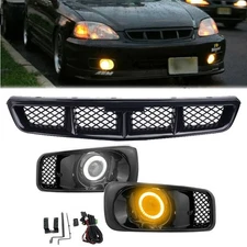 For 1999-2000 Honda Civic JDM Front Grille & LED Double Colour Fog Lights Lamps
