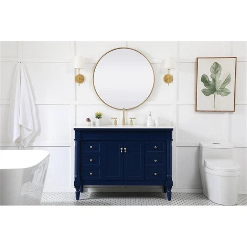 Elegant Decor Lexington 48" Solid Wood Single Bathroom Vanity in Blue - Picture 6 of 8