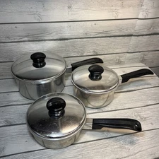 6 pc set VTG Kitchen Craft Cast Aluminum Pan Pots w/Lids  Cookware 1950's Set