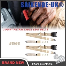 2x Retractable 3 Point Safety Seat Belt Straps Car Vehicle Adjustable Belt Set