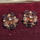 Alice Caviness Signed Purple Glass Bead Flower Cluster Clip-On Earrings — photo 1