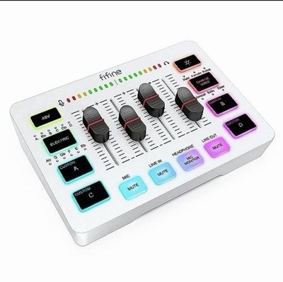 FIFINE AmpliGame SC3W Weiß Audio Mixer Interface RGB Gaming Streaming