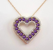 Collar Colgante Corazón Dije Acabado Oro Amarillo 14K Simulado Corte Redondo Amatista
