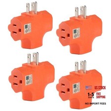 3 Way Plug Adapter - UL Listed - Outdoor Outlet Splitter 3 Prong - 4 Orange