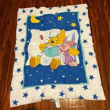 Winnie the Pooh Piglet Bedtime Disney Crib Quilt Comforter Blanket Vintage 1995
