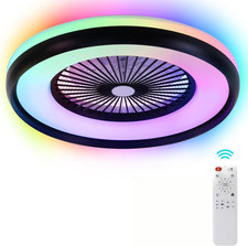 24"/ 20" Bladeless LED Ceiling Fan with RGB Light Remote for Bedroom Living Room