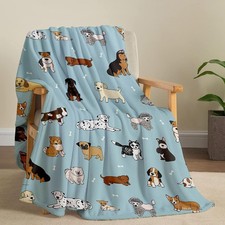 Cute Dog Puppies Blanket 60"x50" Flannel Plush Soft Cozy Comfy Quilt Throw Bl...