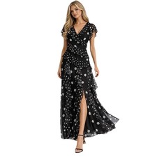Eliza J Black White Polka Dot Ruffle Maxi Dress Size 8 NWT