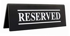 Stainless Steel Table Tent Sign 6-Inch by 1.5-Inch Set of 2 Black Reserved 