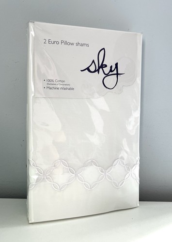 Sky Embroidered Percale Euro Shams Set Of Two 100% Cotton White $145
