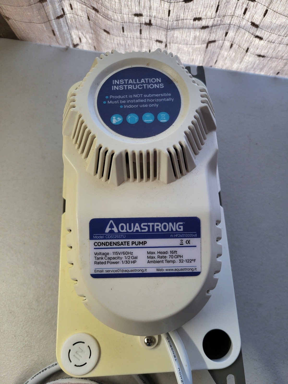 Aquastrong 115V 70GPH Condensate Pump CDS125STU “Pump Only” NEW NO BOX