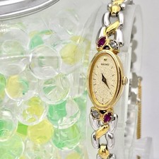 Vintage Seiko Ladies Quartz Watch 1E20-5760 Gold Dial Two Tone Oval Japan