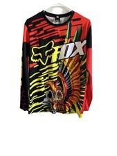 Camiseta de motocross vintage Fox Racing "Azteca". Colores vibratorios Y2K. Etiqueta FOX TAIL