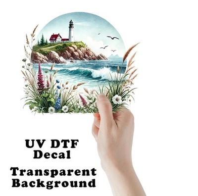 Lighthouse Beach Landscape UV DTF Transparent Sticker / Decal