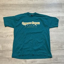 VTG Cypress Bayou Casino T shirt Single Stitch XL Green Puffy Print usa made