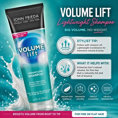 John Frieda Volume Lift Weightless Shampoo 8.45 Oz Pack of 3 All Type Of Hair